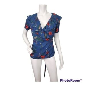 Fashion Union Floral Wrap Short Sleeve Top Size 6